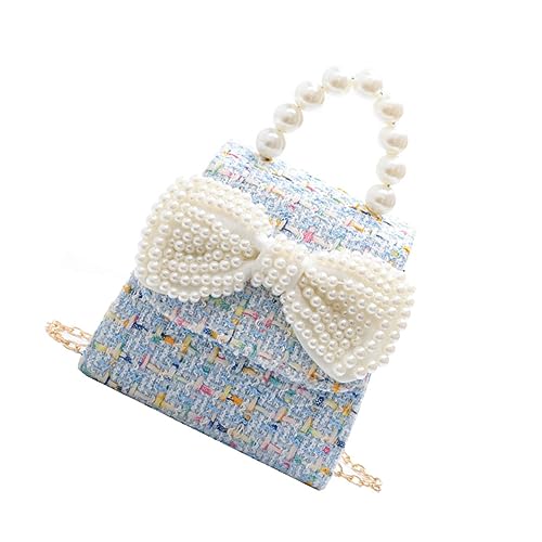 Baluue Kleine Umhängetasche für Mädchen mit Perlenhenkel und Süßer Schleife Leichte Handliche Crossbody Bag Strapazierfähige Prinzessin Tasche für Alltag und Party Blau von Baluue