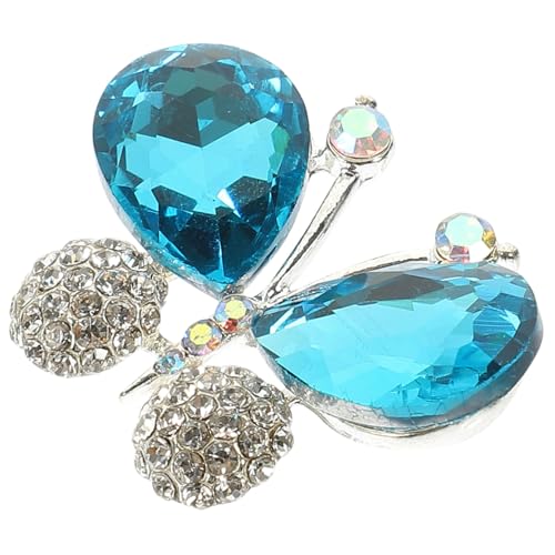 Baluue Kristallglas Schmetterlingsbrosche Blau Langlebige Legierungsverzierung Funkelnde Strassapplikation für Kleidung Taschen Schuhe DIY Schmuck und Accessoires von Baluue