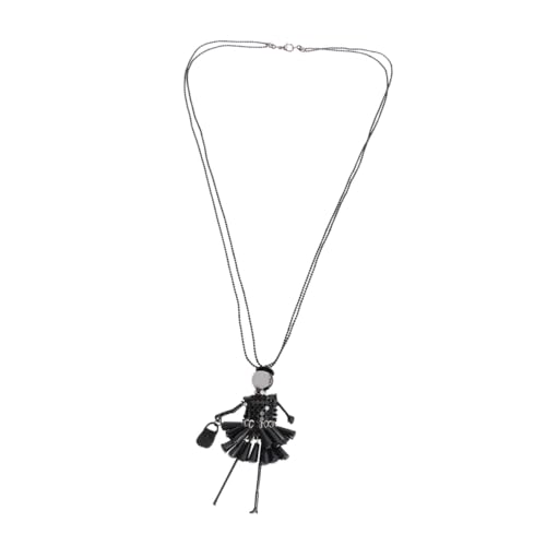 Baluue Lange Damen Halskette mit Schwarzem Cartoon puppen anhänger aus Funkelnden Kristallpailletten Leichte Metallkette Modischer Schmuck für Alltag und Freizeit von Baluue