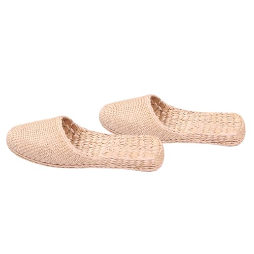 Baluue Leichte Atmungsaktive Sommerschuhe Damen Handgewebte Stroh pantoffeln Langlebige Hausschuhe für Innen und Außen Modische Gelbe Sandalen von Baluue