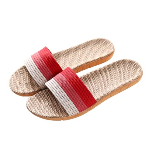 Baluue Leichte Leinen hausschuhe Damen Rutschfeste Mute Slipper Bequem Atmungsaktiv Sommer Innenbereich Komfortable Schuhe Rot von Baluue