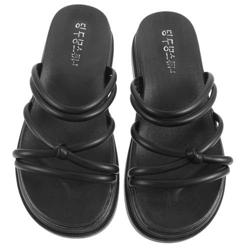 Baluue Leichte Rutschfeste Damensandalen mit Flacher Gummisohle Modische Farbige Strand Freizeitschuhe Angenehm und Langlebig für Sommer und Urlaub Schwarz von Baluue