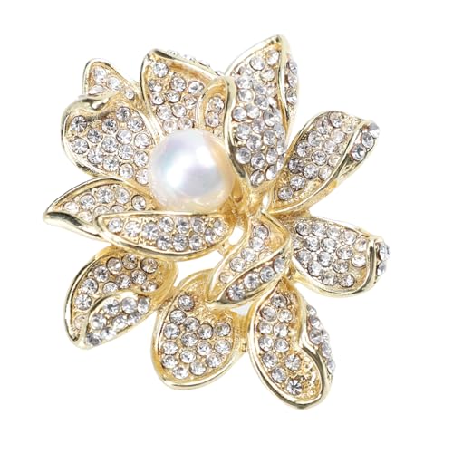 Baluue Lotus Brosche mit Perle und Strass Legierung Anstecknadel für Damenkleidung Modische Seerosen Corsage Langlebiges Schmuck Accessoire für Mantel und Bluse von Baluue