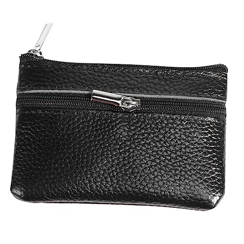 Baluue Mini Geldbörse Damen PU Material Münzfach mit Reißverschluss Leichte Aufbewahrungstasche für Karten Schlüssel und Kleingeld Modische Kleine Geldtasche Schwarz von Baluue
