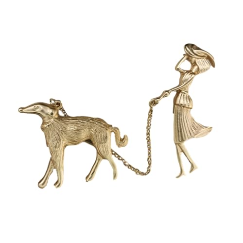 Baluue Modische Damenbrosche Matte Goldlegierung Frau mit Hund Motiv Anstecknadel für Pullover Kleid Jacke Schal Tasche Geschenk Schmuckaccessoire von Baluue
