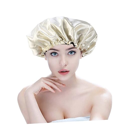 Baluue Doppellagige Schlafhaube Für Frauen Verstellbare Satin-mütze Mit Kordelzug Zum Schlafen Für Gesichtspflege Gelb von Baluue