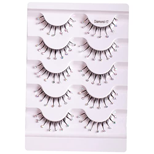 Baluue 5paare Künstliche Wimpern Mit Strasssteinen Naturwimpern Deko Für Mädchen Frauen Augenmakeup Hingucker von Baluue