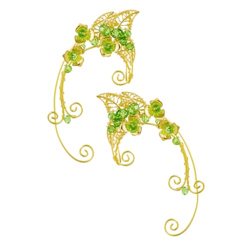 Baluue Non Piercing Ohrclips Damen Vintage Grün Handgefertigt Elfen Ohrringe Ear für Party Hochzeit Cosplay von Baluue