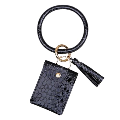 Baluue PU Geldbörse mit Krokodilprägung Großer Kreis armreif Schlüsselanhänger Mini Kartenetui mit Klappverschluss Schwarzes Damen Portemonnaie und Schlüsselanhänger Multifunktional und von Baluue