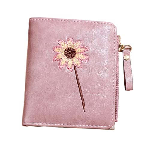 Baluue PU Kunstleder Damen Geldbörse mit Blumenmuster Bifold Design Reißverschlossene Münztasche Kompakte Kleine Geldbörse für Karten und Bargeld Rosa von Baluue
