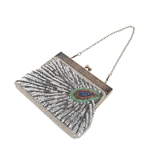 Baluue Perlenbesetzte Pfauentasche Retro Umhängetasche Pfauenperlen Geldbörse Perlen Pailletten Pfauentaschen Vintage Umhängetasche Pailletten Abendhandtasche Party Geldbörse von Baluue