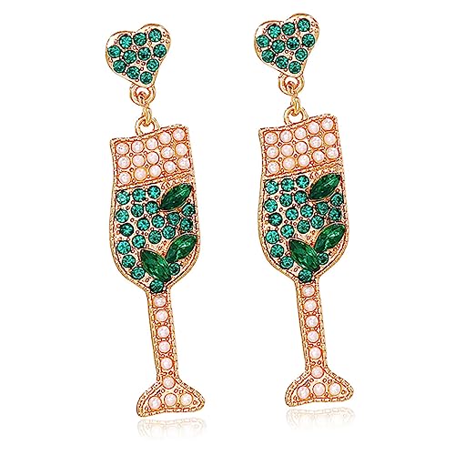Baluue Perlenohrringe Damen Ohrstecker mit Strass Weinglas Design Grün Statement Ohrringe für Weihnachten Party und Festliche Anlässe Eleganter Schmuck für Frauen von Baluue