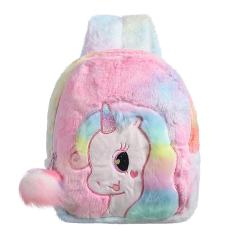 Baluue Plüsch Einhorn Rucksack Schulrucksack Farbverlauf Bunt Winter Mädchen Reiserucksack Weiches Material Strapazierfähig Niedriges Gewicht Niedlich Cartoon Design von Baluue