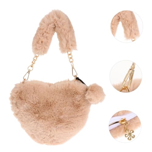 Baluue Plüsch Herzform Handtasche Damen Kuscheliges Weiches Material Modisch und Attraktiv Mittlere für Alltag Shopping Party und Freizeit Warme Herbst Wintertasche in Khaki von Baluue