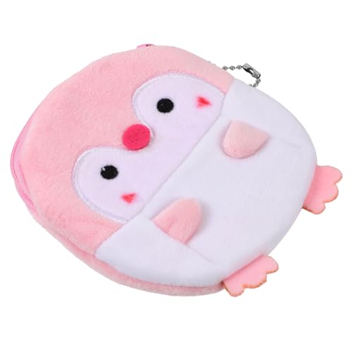 Baluue Plüsch Pinguin Geldbörse Kleine Kuschelige Münztasche Weiches PP Baumwolle Material Tragbares Portemonnaie Für Erwachsene Rosa Niedliche Kleingeldbörse von Baluue