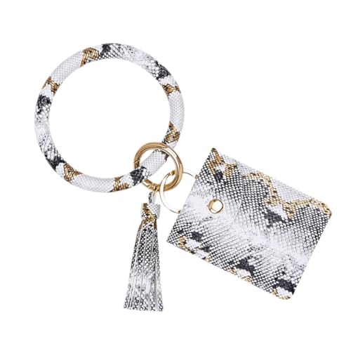 Baluue Pu Beschichtung Schlange Muster Geldbeutel mit Reißverschluss Mini Münzfach und Kartenhalter Frauen Armband Schlüsselanhänger Brieftasche Kompakt Weiß Langlebig und Modisch von Baluue