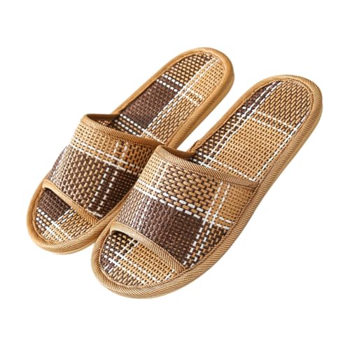 Baluue Rattan Geflochtene Sommerschlappen Leichte Atmungsaktive Indoor Hausschuhe Mute Walking Komfortable Slipper Für Damen Herren Zuhause von Baluue