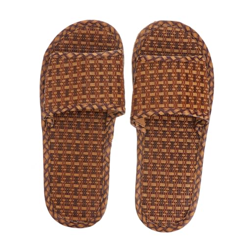 Baluue Rattan Hausschuhe Damen Sommer Atmungsaktive Flache Pantoffeln mit Rutschfester Sohle Bequeme und Einfache Saisonale Slipper für Zuhause und Gäste Langlebige Bambus Grasfasern von Baluue