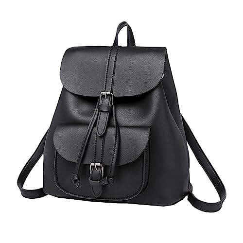 Baluue Retro PU Rucksack Damen Schwarz Langlebiger Großer Kapazität Rucksack Modischer Retro Schulterrucksack Praktische Umhängetasche für Alltag und Reisen von Baluue