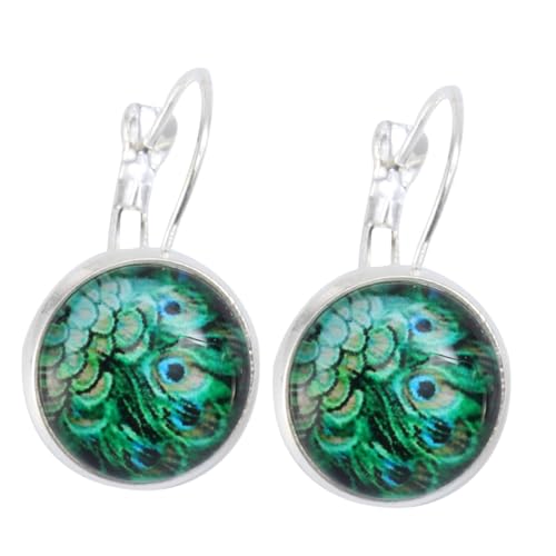 Baluue Retro Silber Ohrringe mit Pfauenfeder Design Modische Langlebige Damen Ohrhänger aus Legierung und Glas Geeignet für Party Reise Shopping Stilvoll und Hautfreundlich von Baluue