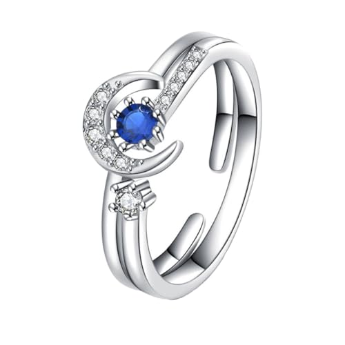 Baluue Romantischer Offener Stern mond ring Damen Modischer Stapelring Zarter Silberfarbener Fingerring für Verlobung Party Geburtstag und Jubiläum Geschenkidee für Frauen von Baluue