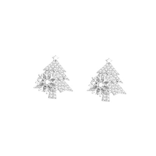 Baluue Rotierbare Weihnachtsbaum Ohrringe mit Diamantbesatz Silberne Damen Ohrstecker Leichte Festliche Xmas Schmuckstücke für Weihnachtsfeier und Party Kreatives Design Komfortabel von Baluue