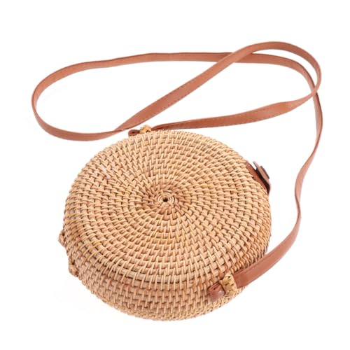 Baluue Runde Handgefertigte Rattan Tasche Damen Kleine Umhängetasche Geflochtene Stroh Handtasche Casual Strand Reise Schultertasche Crossbody Messenger Bag von Baluue