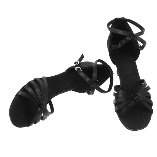 Baluue Satin High Heels Damen Latein Tanzschuhe mit Knotendetail Offene Spitze Stilvolle Absatz Schwarz für Tanzveranstaltungen und Festliche Anlässe von Baluue