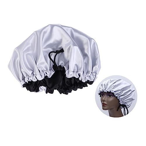 Baluue Double Layer Schlafhaube Für Frauen Verstellbare Satin Schlafmütze Atmungsaktive Kopfhaube Für Nächtlichen Haarschutz Silber von Baluue