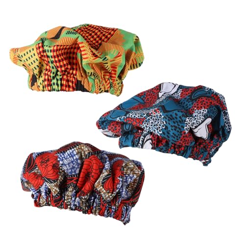Baluue Schlafmütze Mit Afrikanischem Aufdruck Schlafkappe Satin-futter Bequem Für Damen Herren Mädchen 3 Stück von Baluue
