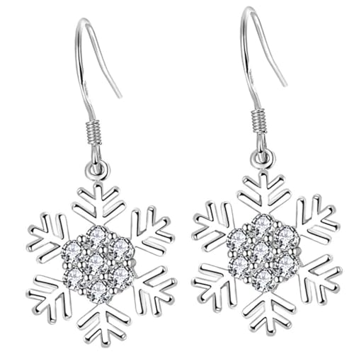 Baluue Schneeflocken Ohrringe für Frauen Weihnachts Schmuck Funkelnde Dangle Ohrhänger Festliche Geschenkidee Geeignet für Party Alltag und Fotos Elegantes Design in Weißgold von Baluue