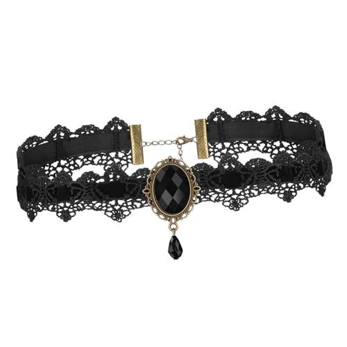 Baluue Schwarze Spitzenkette Damen mit Strass Tropfenanhänger Feine Verarbeitung Langlebig und Bequem Modisches Halloween Schmuckaccessoire für Party und Alltag von Baluue