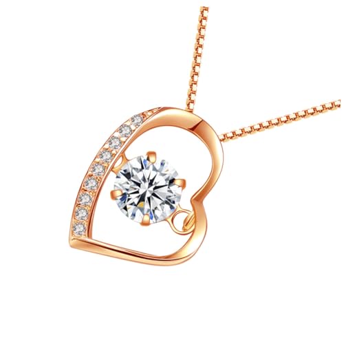 Baluue Silber Halskette Damen Herz Anhänger Zirkonia Rosegold Feine Verarbeitung Langlebig Modisch Komfortabel Vielseitig Tragbar Edles Schmuckgeschenk von Baluue