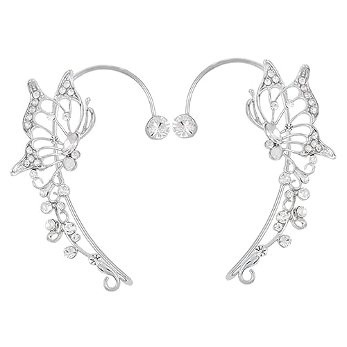 Baluue Silberfarbene Ohrhaken Ohrringe Schmetterling Clip Ohrschmuck Damen Funkelnde Strass Ohrclips Ohrlöcher Ohrmanschetten für Besondere Anlässe von Baluue