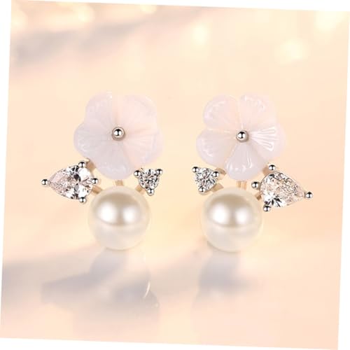 Baluue Silberne Ohrstecker mit Perlen und Blumenmotiv Leichte Modische Damenohrringe Schlichte Versilberte Ohrschmuck Ohrstecker für Alltag und Party Stilvoll und Tragbar von Baluue