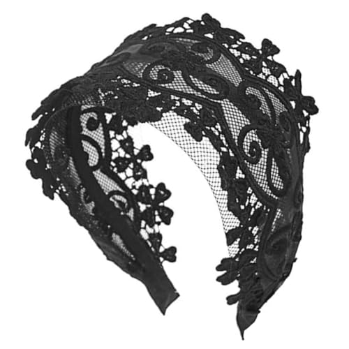 Baluue Breites Spitzenstirnband Damen Haarschmuck Spitzenkopfschmuck Party Haarteil Stirnbänder Für Damen Spitzenhaarband Schwarz von Baluue