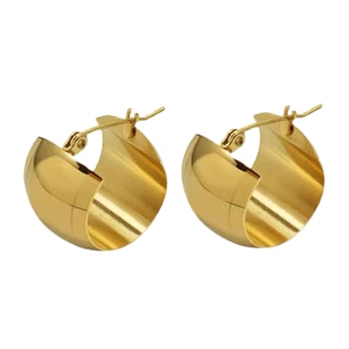 Baluue Statement Creolen Damen Rundohrringe aus Titanstahl Leichte Große Loop Ohrringe Modischer Schmuck für Alltag und Besondere Anlässe Goldfarbene Ohrstecker von Baluue