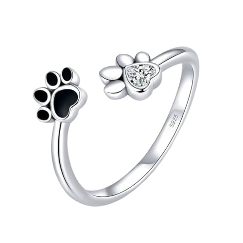 Baluue Sterling Silber Damen Ring Offener Verstellbarer Fingerring mit Niedlichem Haustier Pfoten Muster Schmuck für Mädchen und Frauen Geschenkidee von Baluue