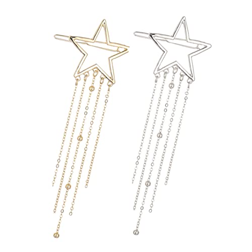 Baluue 2stücke Retro Stern Haarspangen Mit Quasten Haarklammern Für Mädchen Und Damen Für Partys Und Besondere Anlässe Gold Und Silber von Baluue