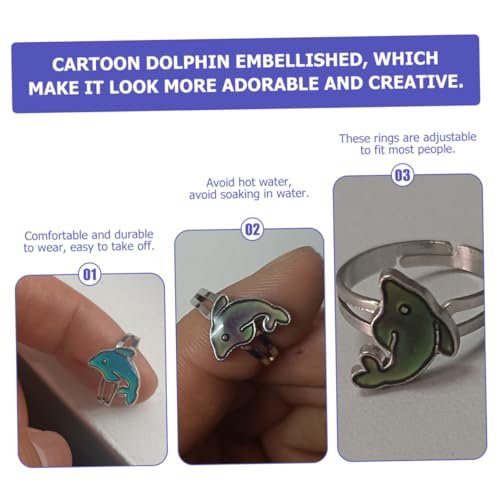Baluue Stimmungsring Delfin Form Farbwechselring Cartoon Mood Ring Verstellbar Acryl Zinklegierung für Partys Halloween Accessoire Modisch Einzigartig von Baluue