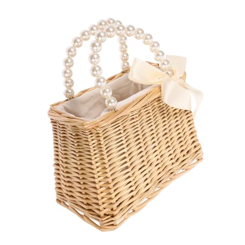 Baluue Strandtasche Damen Strohhandtasche mit Perlen Mittelgroß Langlebig Modisch Praktische Crossbody Umhängetasche für Alltag und Sommerurlaub von Baluue