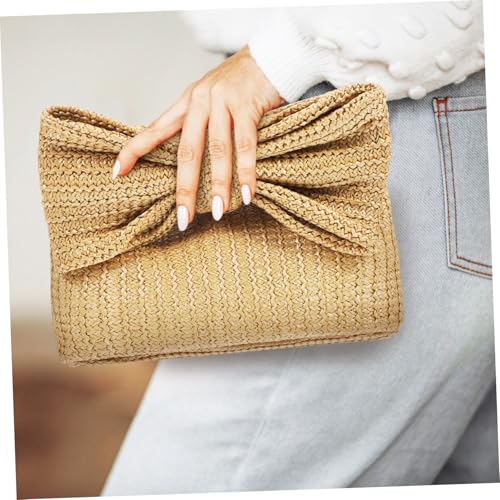 Baluue Strohhandtasche Damen mit Schleifen akzent Leichte Geflochtene Clutch mit Henkel Modische Strohtasche für Sommer Strand Vielseitige Handtasche für Alltag Reisen und Shopping von Baluue