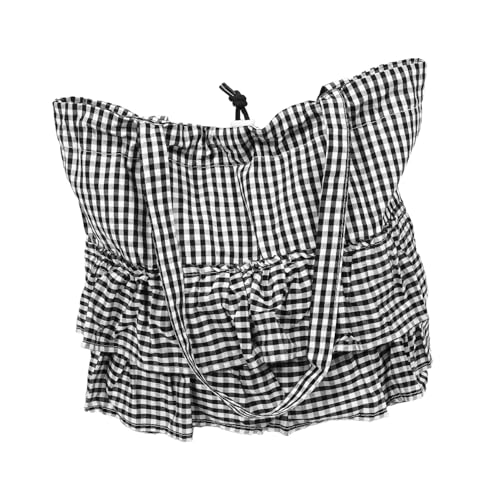 Baluue Stylische Große Canvas Schultertasche mit Rüschenbesatz Geräumige Wiederverwendbare Damen Shopper-tasche im Karierten Design Robust und Leicht für Alltag Reisen und Einkaufen von Baluue