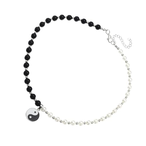 Baluue Tai Chi Perlen Halskette Damen Einzigartiger Anhänger Hohlkreis Design Schmuck Geschenk von Baluue