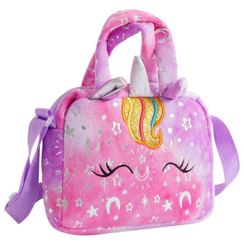 Baluue Umhängetasche Einhorn Kuschelig Sanft Verstellbar Kleine Mädchen Schultertasche Geburtstagsgeschenk Violett Cartoon Crossbody Bag Kindergarten Tasche von Baluue