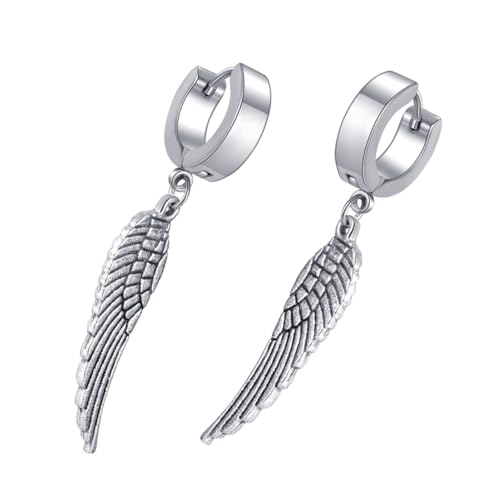 Baluue Unisex Punk Edelstahl Ohrstecker Flügel Design Hängende Creolen Ohrringe für Damen Herren Teens Modisch Langlebig von Baluue