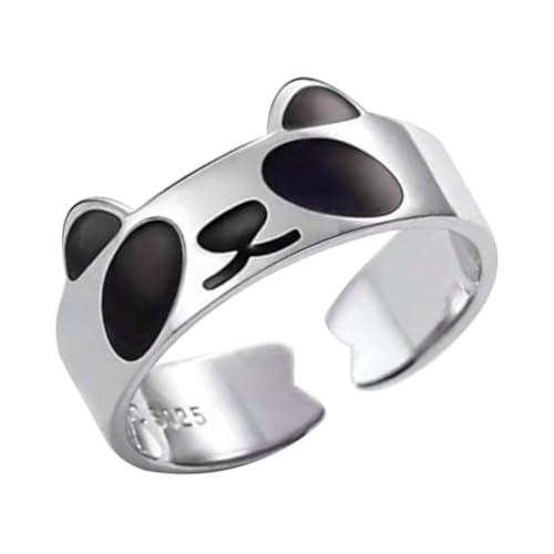 Baluue Verstellbarer Damenring mit Schwarzem Emaille panda Offenes Design Kreativer Modeschmuck für Alltag und Geschenk Eleganter Stapelbarer Fingerring Modischer Statement ring von Baluue