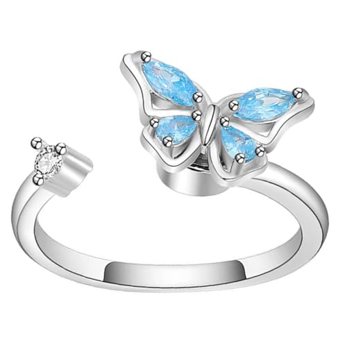 Baluue Verstellbarer Schmetterlingsring Damen Offener Zirkonia Ring Schmuck Geschenk Teenager Finger Schmuck Weißgoldfarben von Baluue
