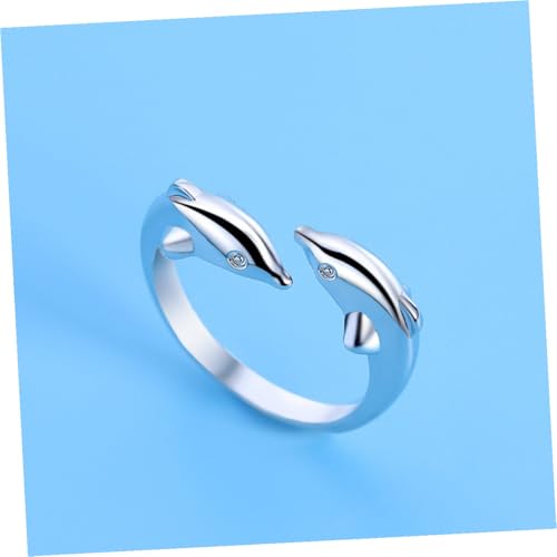 Baluue Verstellbarer Silberring Damen Offener Delfinring Kreativer Fingerschmuck Eleganter Modeschmuck für Alltag und Fest von Baluue
