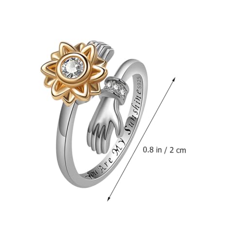 Baluue Verstellbarer Sonnenblumen Ring aus Sterling Silber Drehbarer Statement Schmuck für Damen Umarmungsring Einstellbar Schick und Hautfreundlich für Mädchen und Enkelin von Baluue